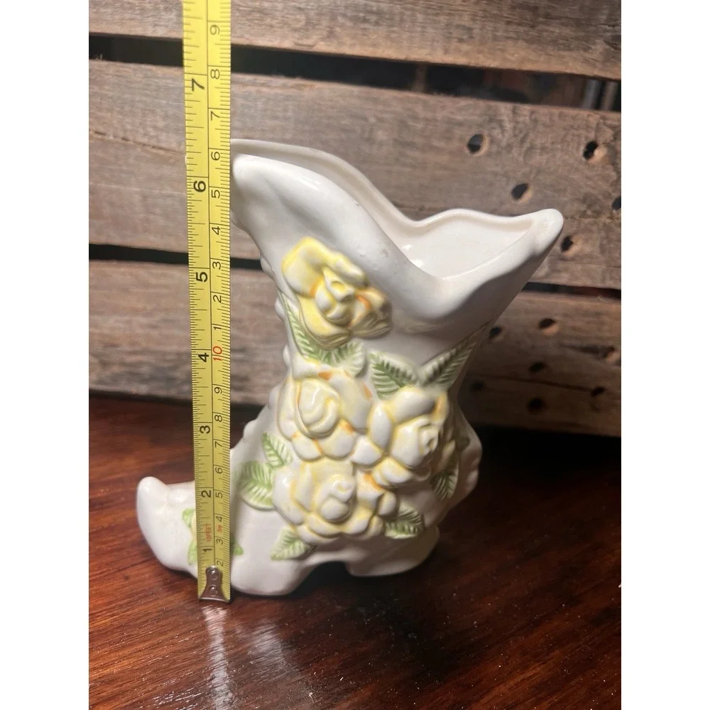 Vintage Ceramic Shoe Planter/Vase with Yellow Roses Granny Core